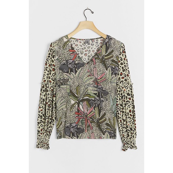 Anthropologie Bl^nk Sibley V-neck Leopard Top XS - Picture 1 of 8